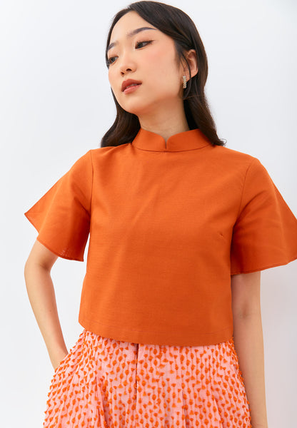 Linen Orange Sleeve Crop Top