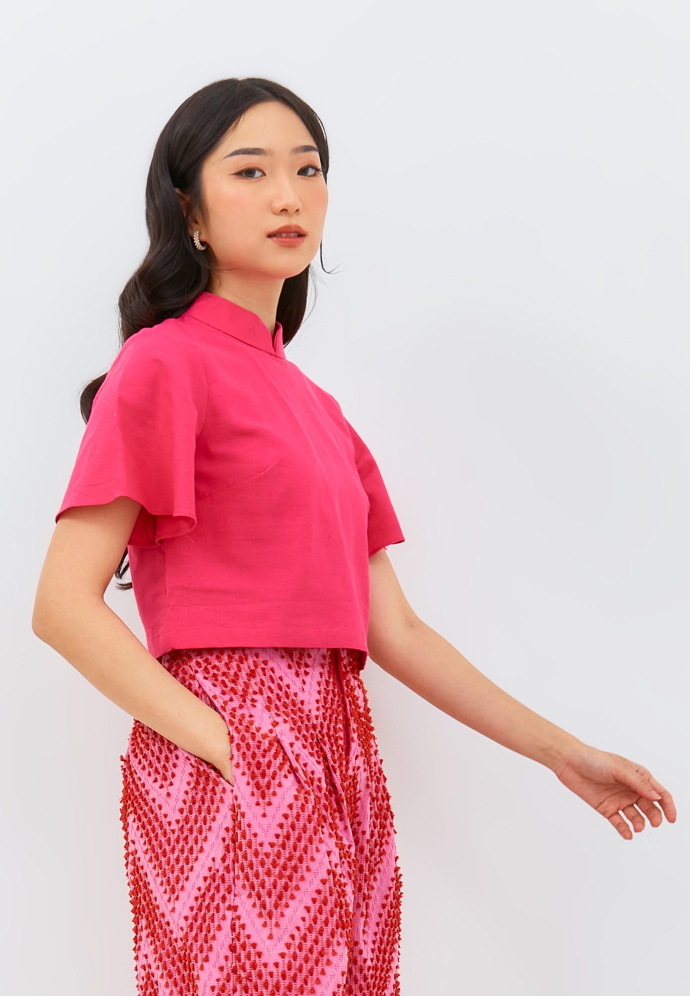 Fuchsia Sleeve Crop Top