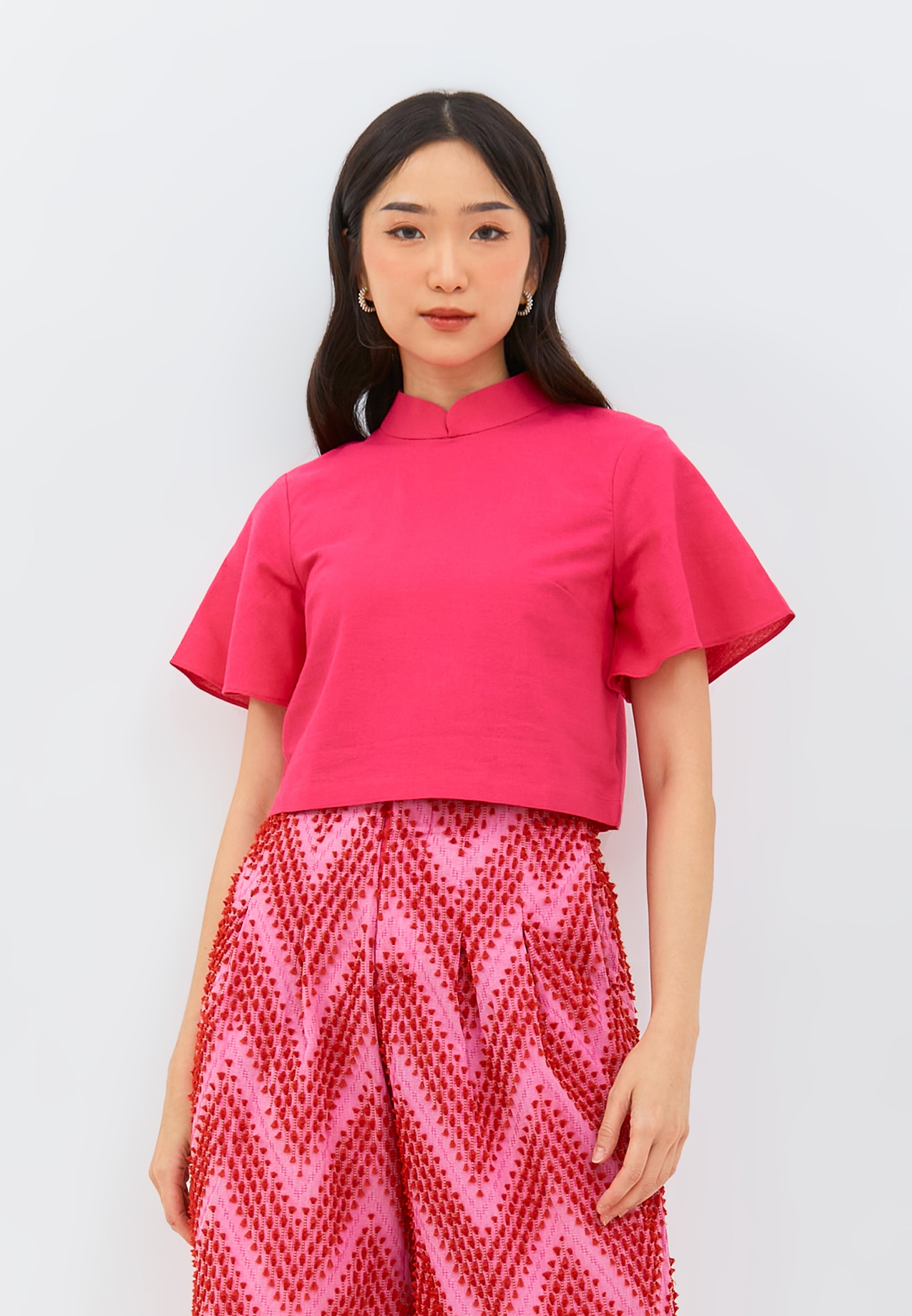 Fuchsia Sleeve Crop Top