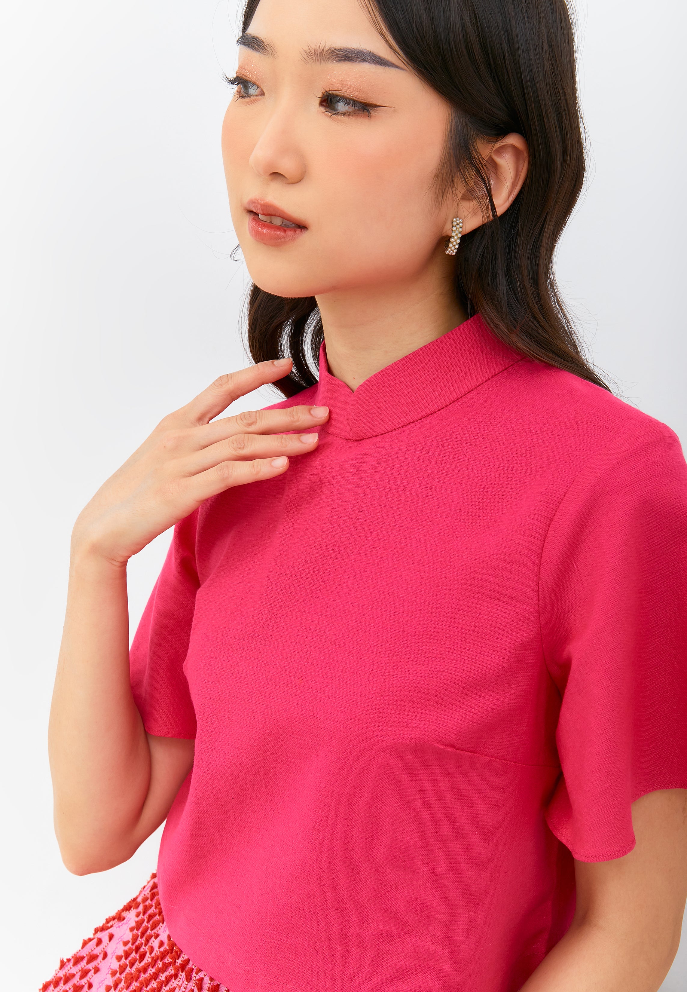 Fuchsia Sleeve Crop Top