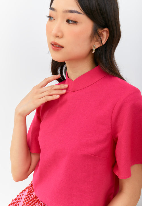 Fuchsia Sleeve Crop Top