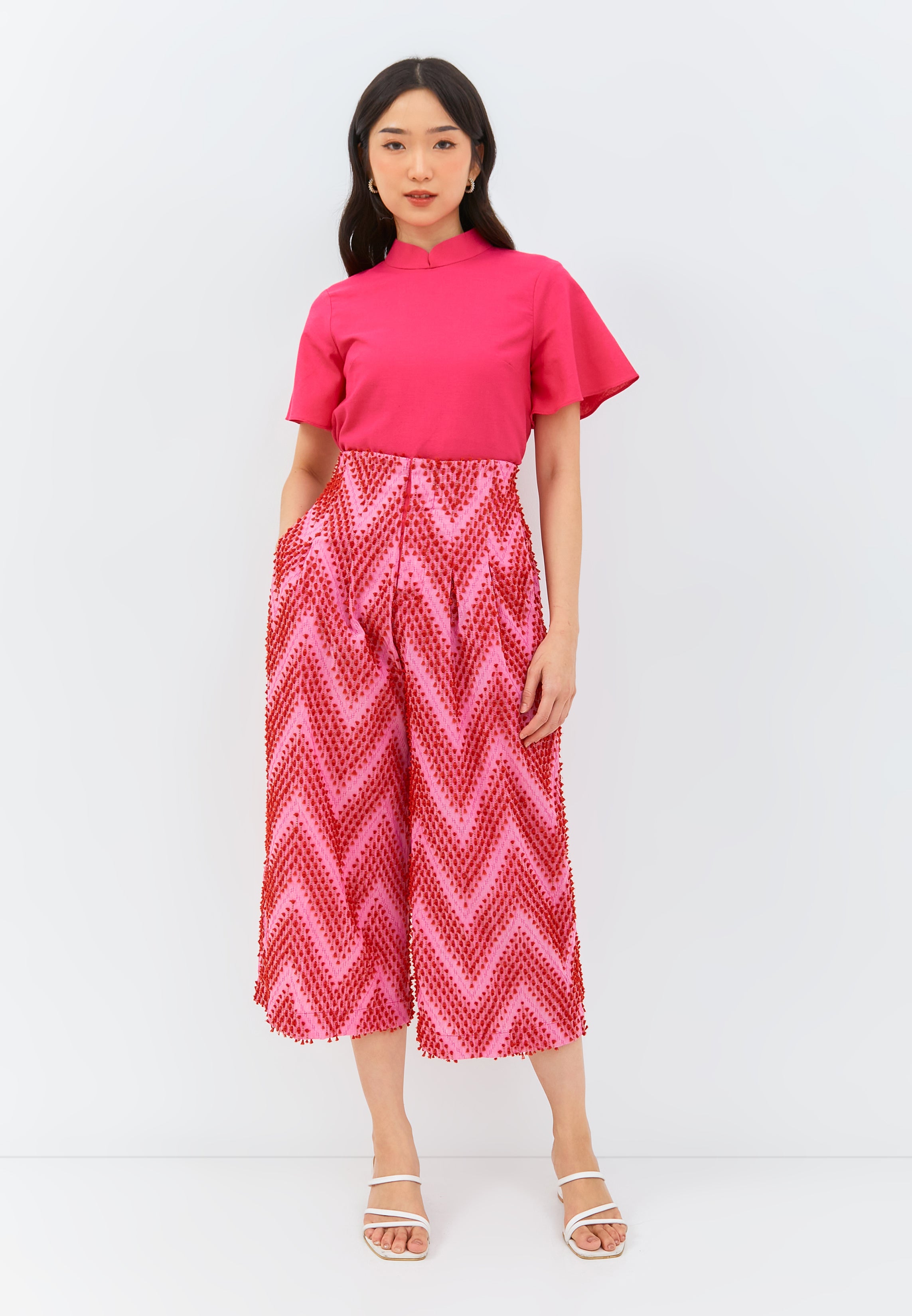 3D Tenun Fuchsia High Waist Pants