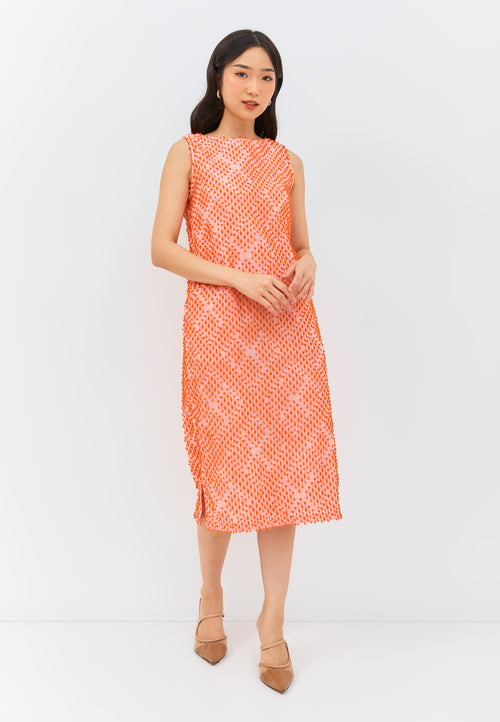 3D Tenun Orange Shift Dress