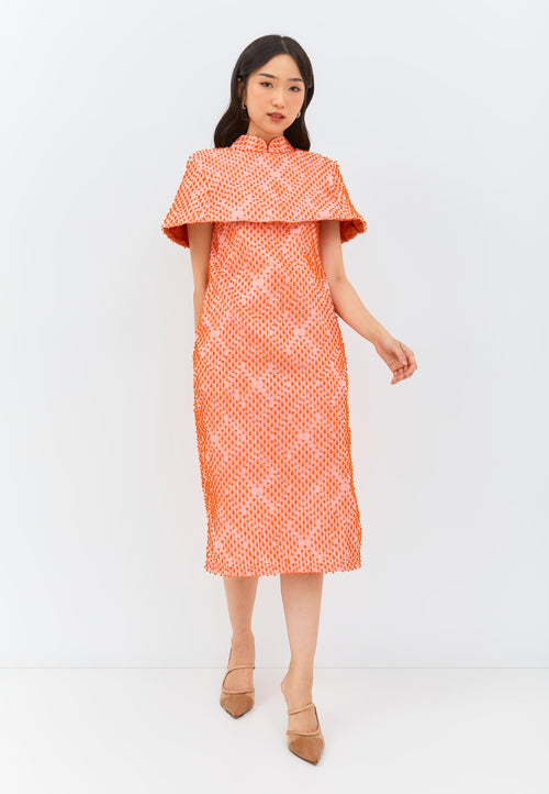 3D Tenun Orange Shift Dress