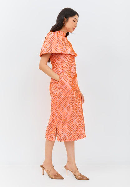 3D Tenun Orange Shift Dress