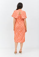 3D Tenun Orange Shift Dress