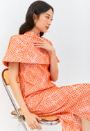 3D Tenun Orange Shift Dress