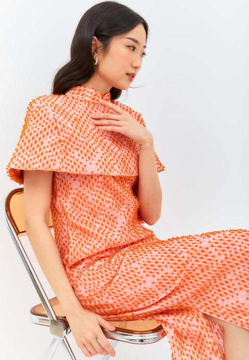 3D Tenun Orange Shift Dress