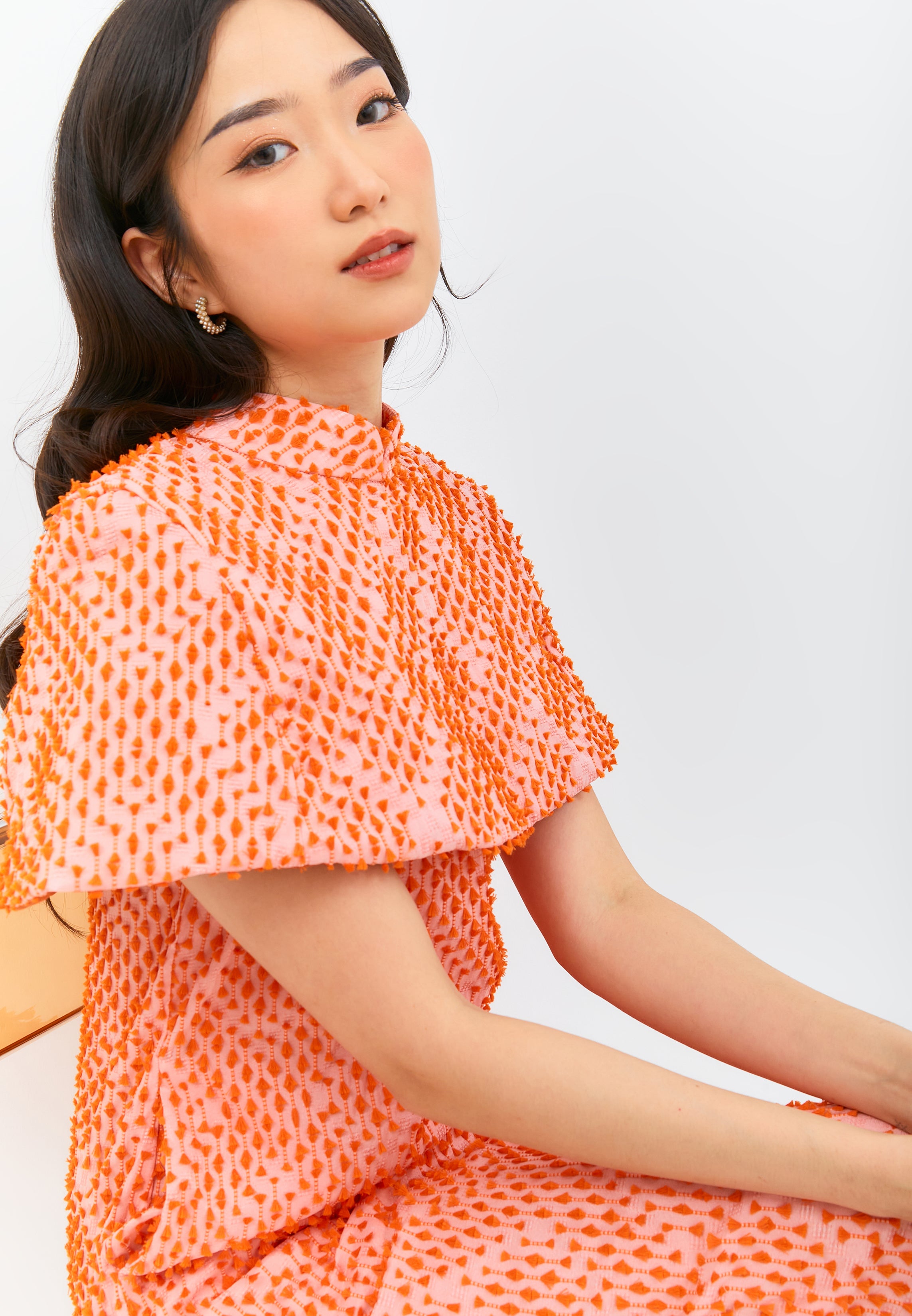 3D Tenun Orange Shift Dress