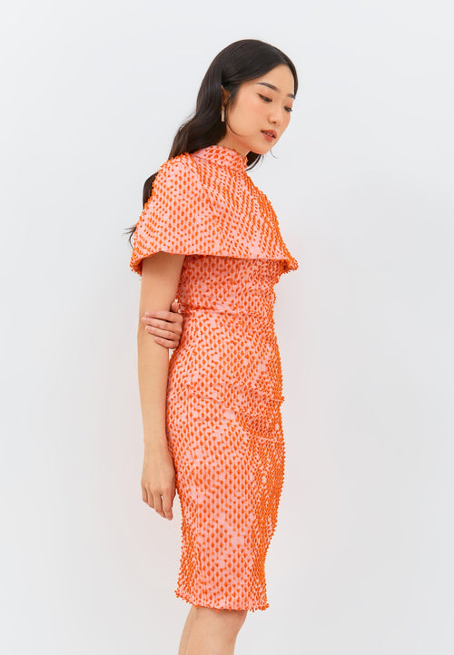 3D Tenun Orange Cheongsam Dress