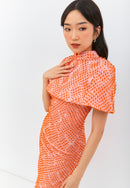 3D Tenun Orange Cheongsam Dress