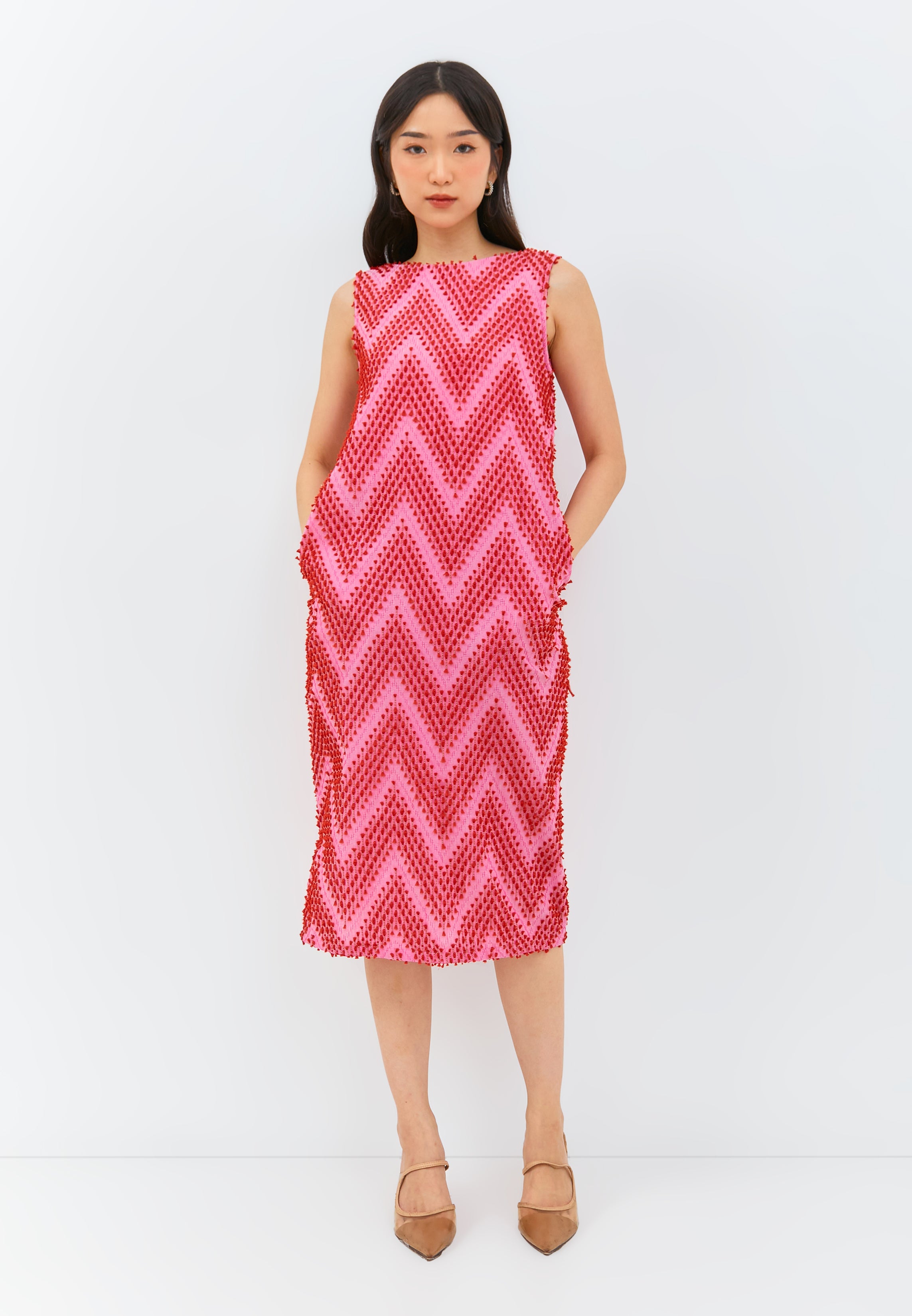 3D Tenun Fuchsia Shift Dress