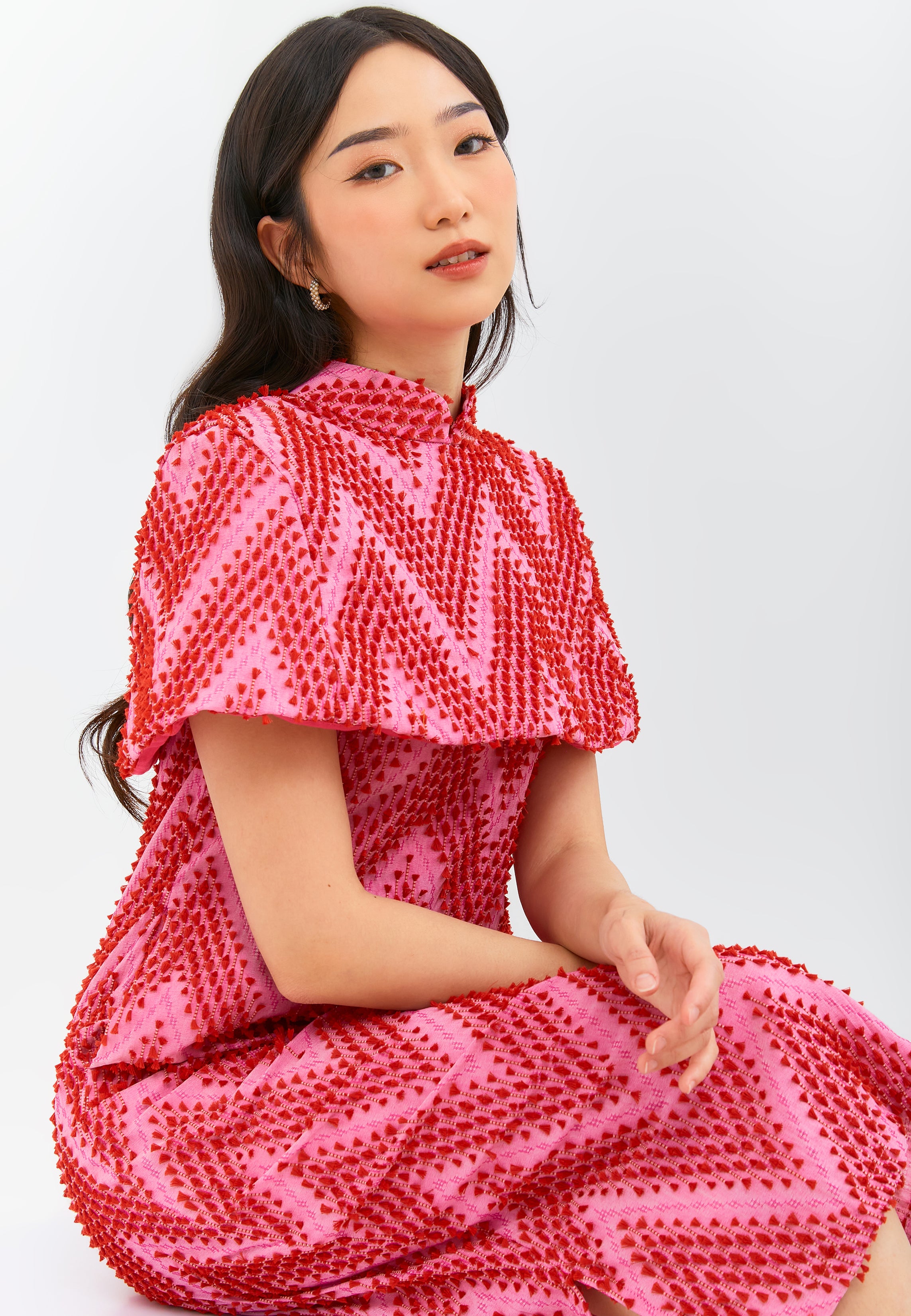 3D Tenun Fuchsia Shift Dress