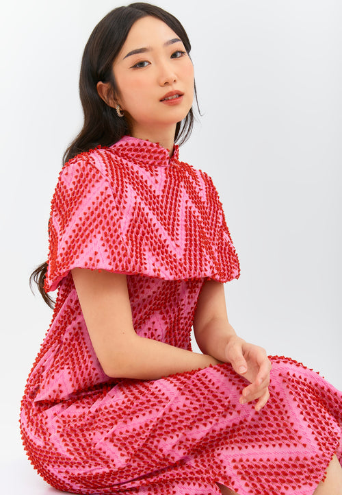 3D Tenun Fuchsia Shift Dress