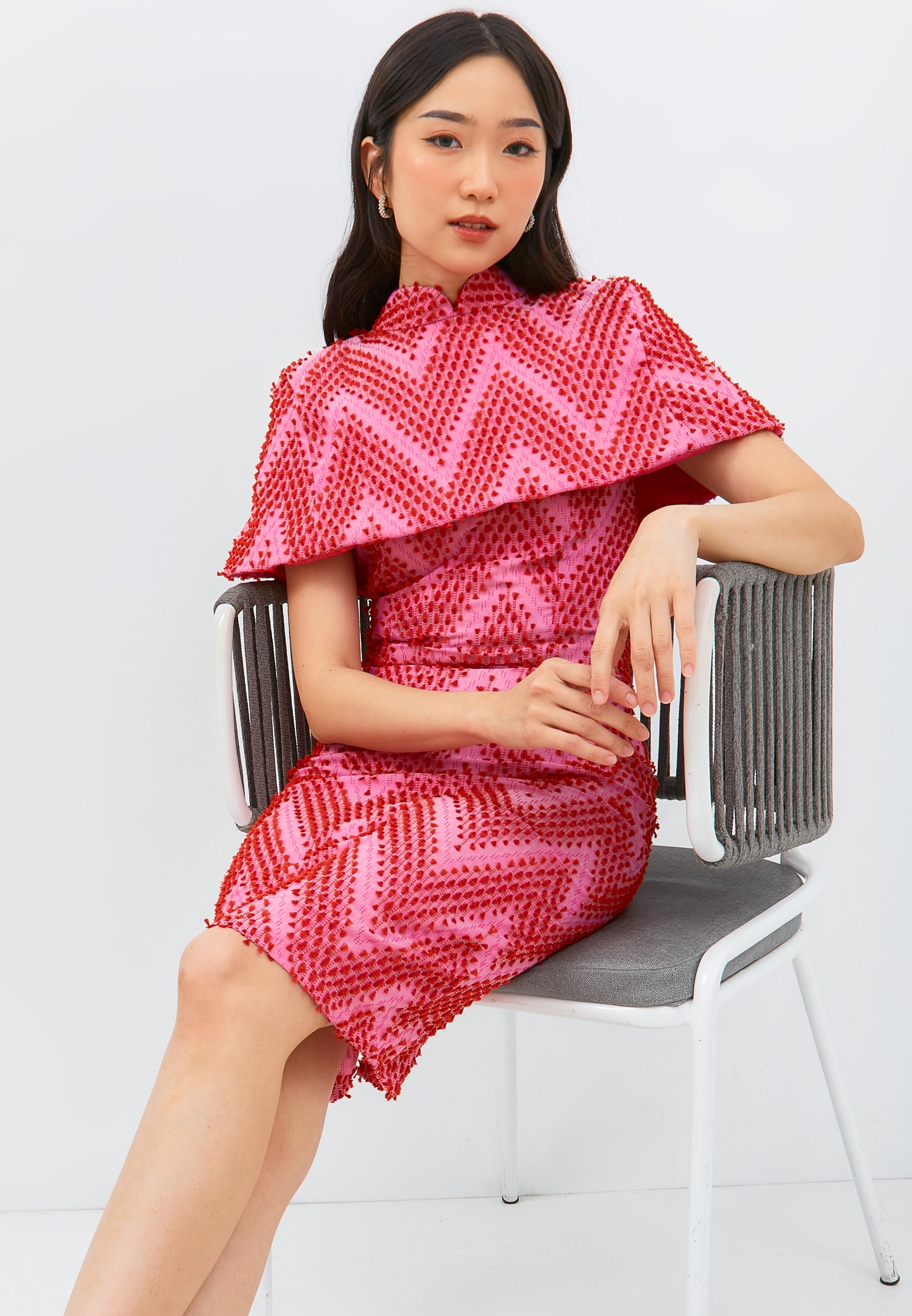 3D Tenun Fuchsia Cheongsam Dress
