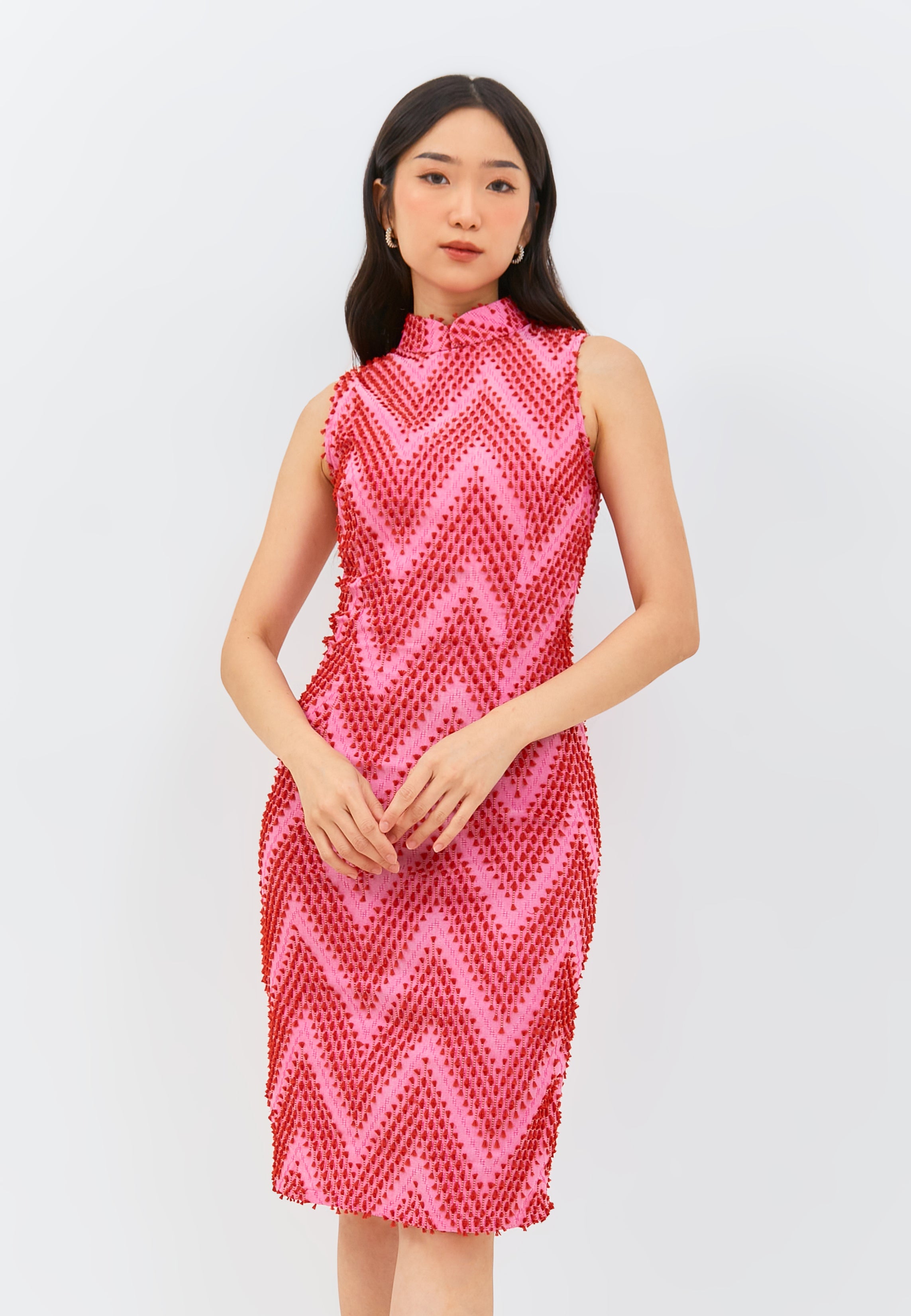 3D Tenun Fuchsia Cheongsam Dress