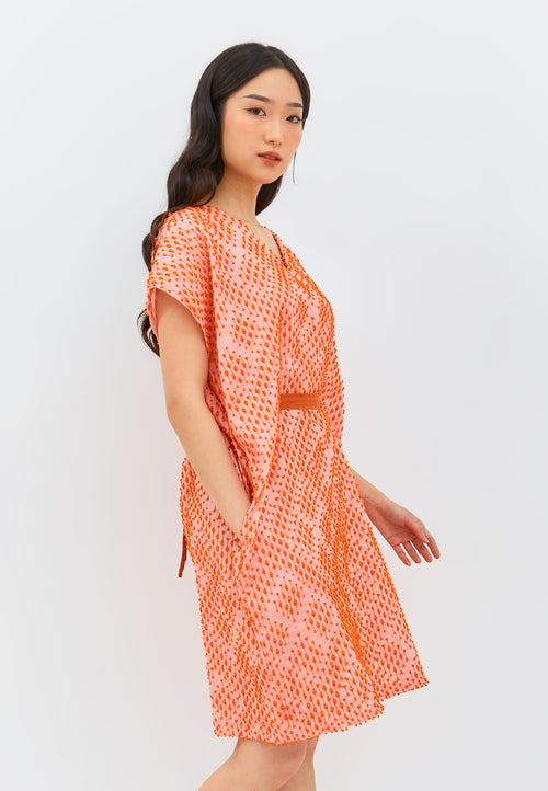 3D Tenun Orange Kimono Dress