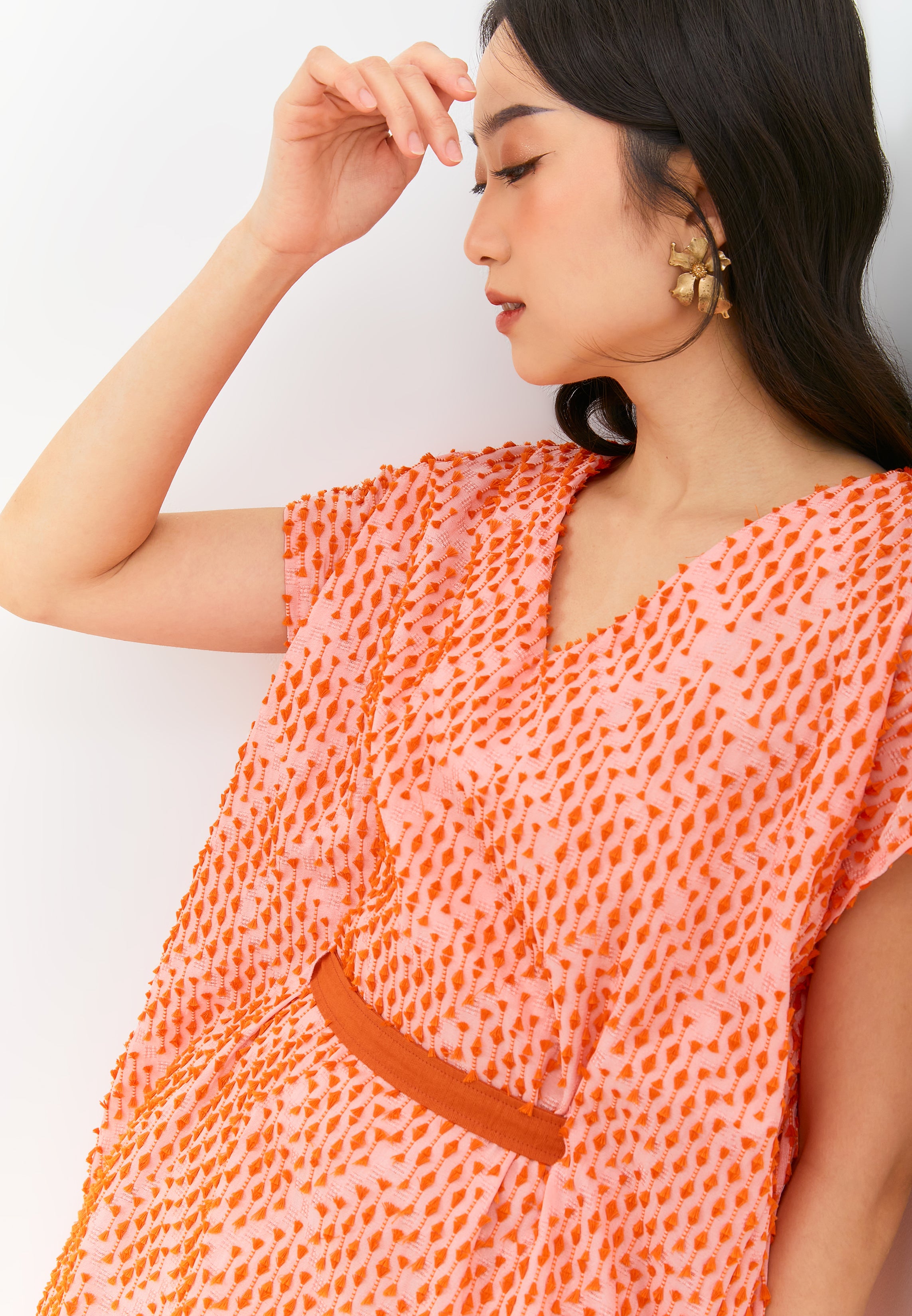 3D Tenun Orange Kimono Dress