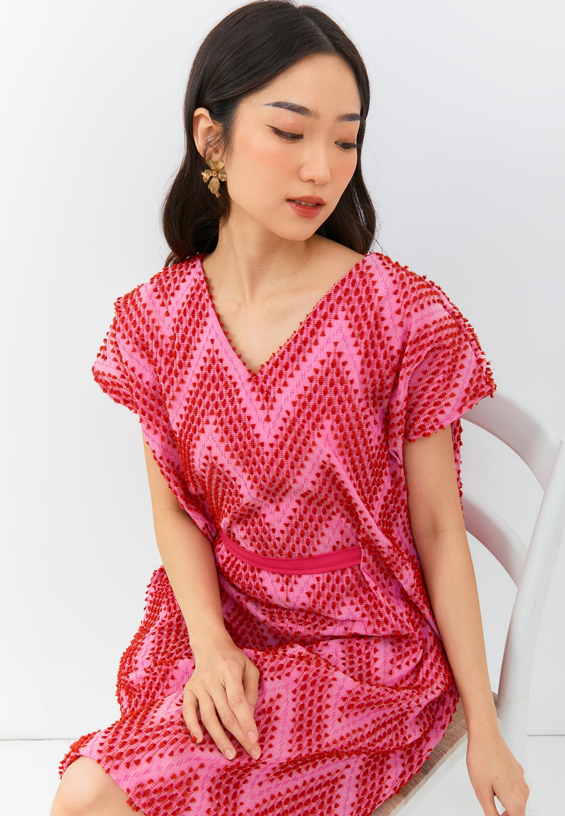 3D Tenun Fuchsia Kimono Dress