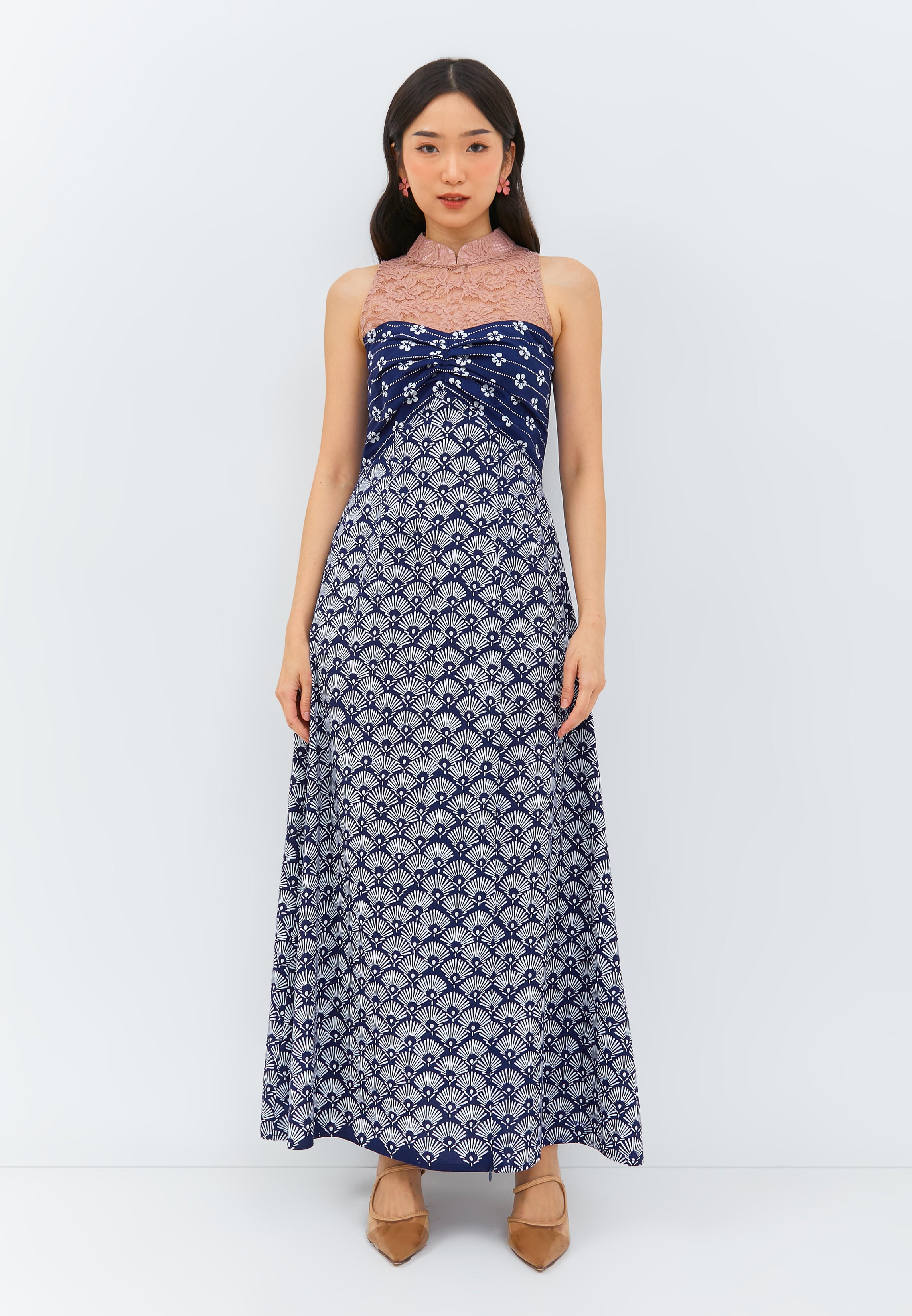 PEACOCK Navy Lace Halter Dress