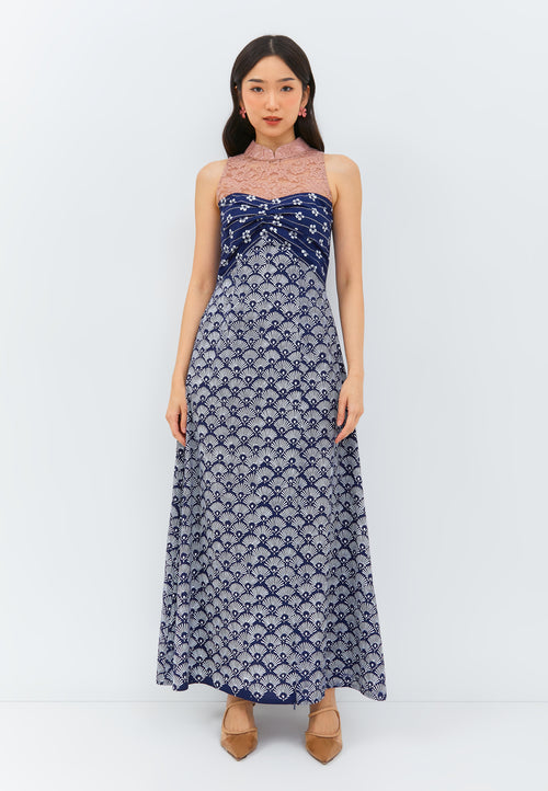 PEACOCK Navy Lace Halter Dress