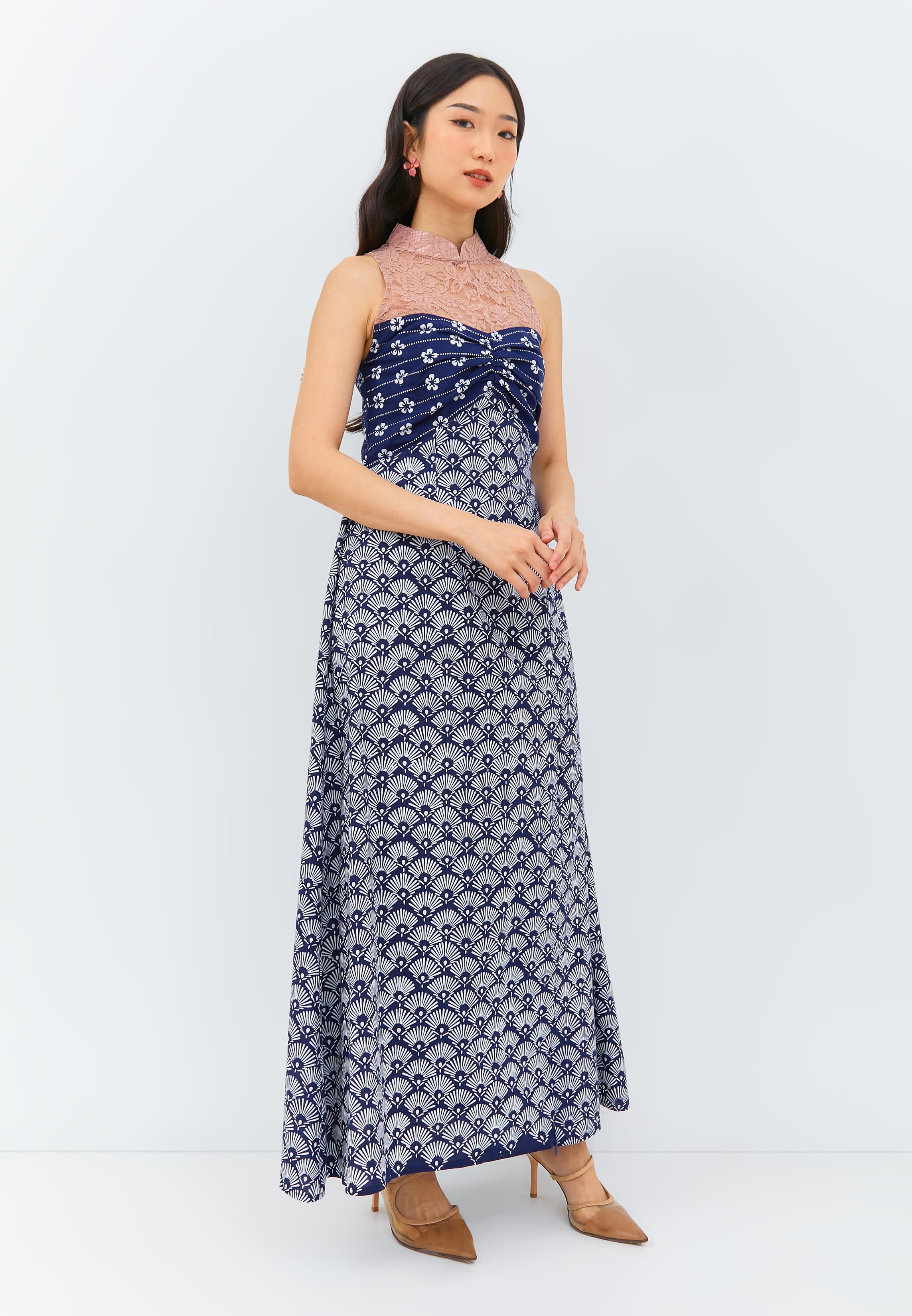 PEACOCK Navy Lace Halter Dress