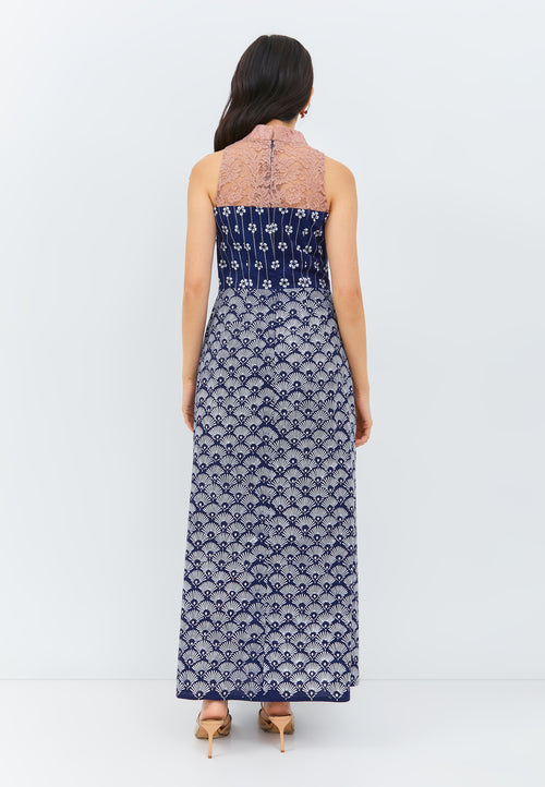 PEACOCK Navy Lace Halter Dress
