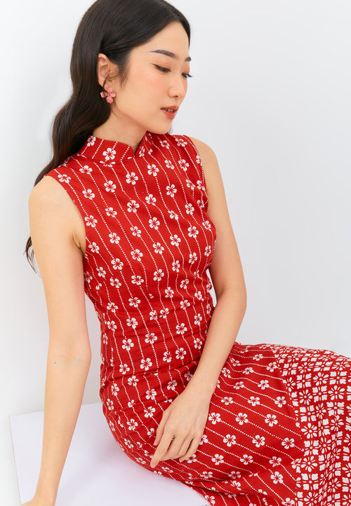 FLOWER Red Batik Mermaid Dress