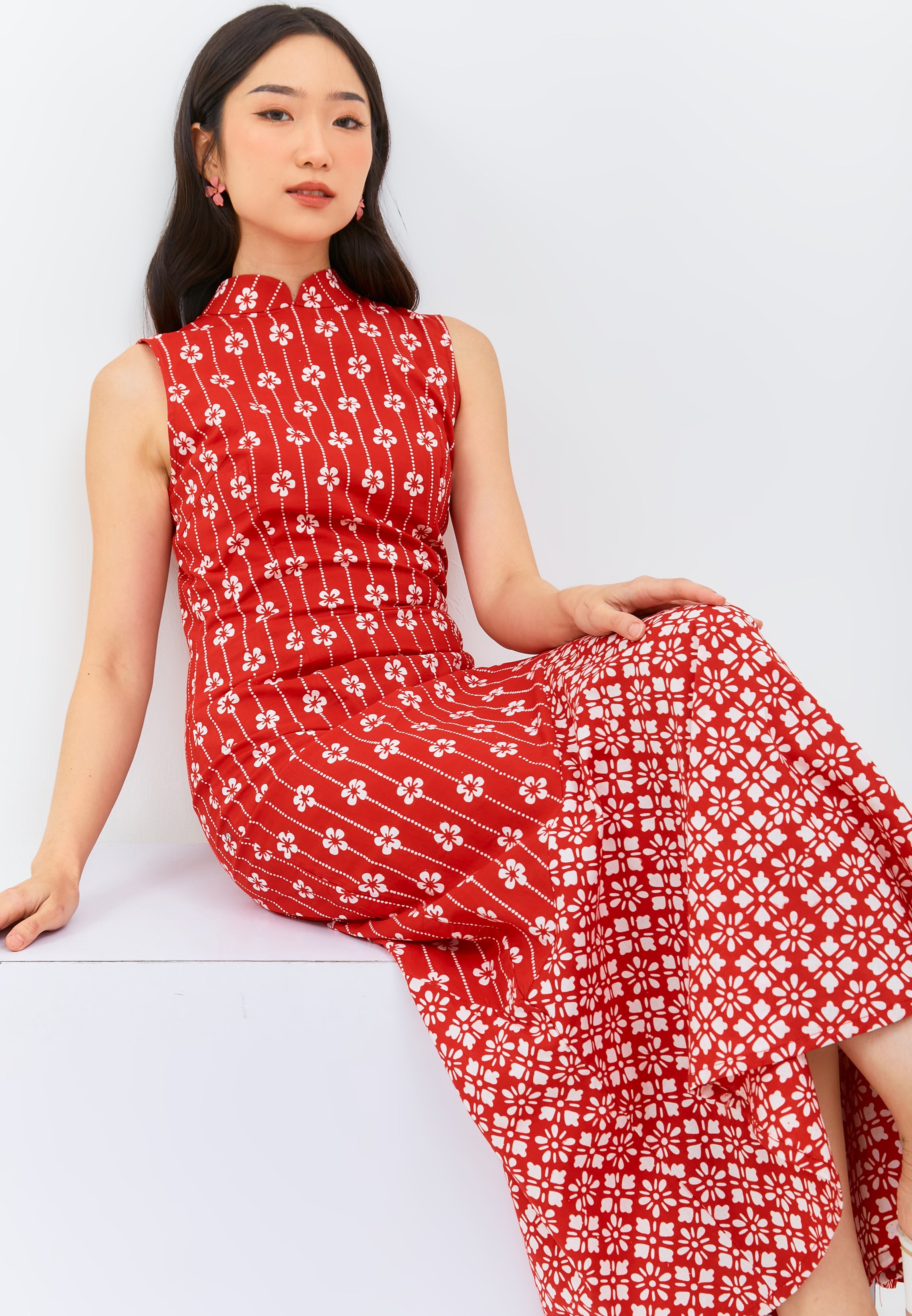 FLOWER Red Batik Mermaid Dress