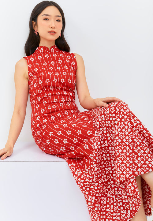 FLOWER Red Batik Mermaid Dress