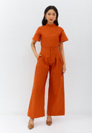 Linen Orange High Waist Pants Maxi