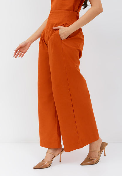 Linen Orange High Waist Pants Maxi