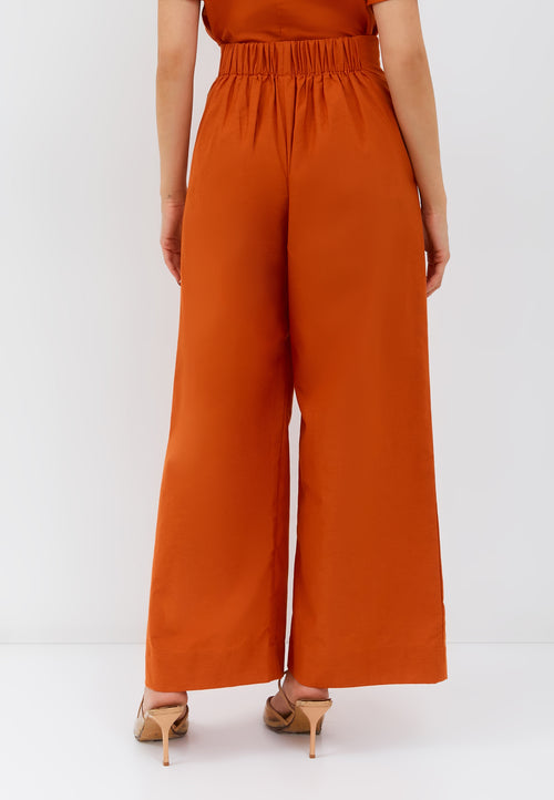 Linen Orange High Waist Pants Maxi