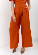 Linen Orange High Waist Pants Maxi