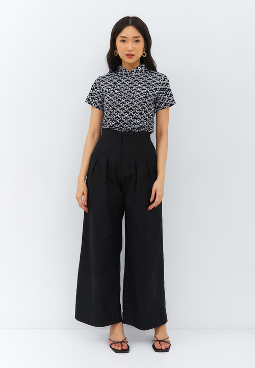 Linen Black High Waist Pants Maxi