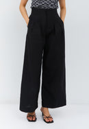 Linen Black High Waist Pants Maxi