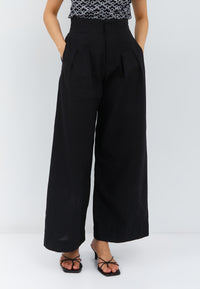 Linen Black High Waist Pants Maxi