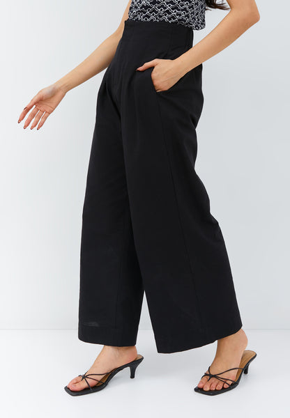 Linen Black High Waist Pants Maxi