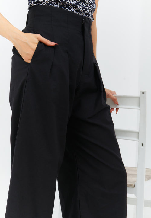 Linen Black High Waist Pants Maxi