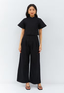 Linen Black Sleeve Crop Top