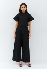 Linen Black Sleeve Crop Top