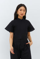 Linen Black Sleeve Crop Top