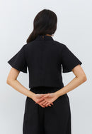 Linen Black Sleeve Crop Top