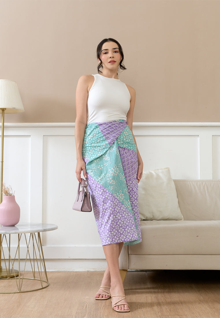 Kintsugi Lilac Mint Batik Sarong Skirt