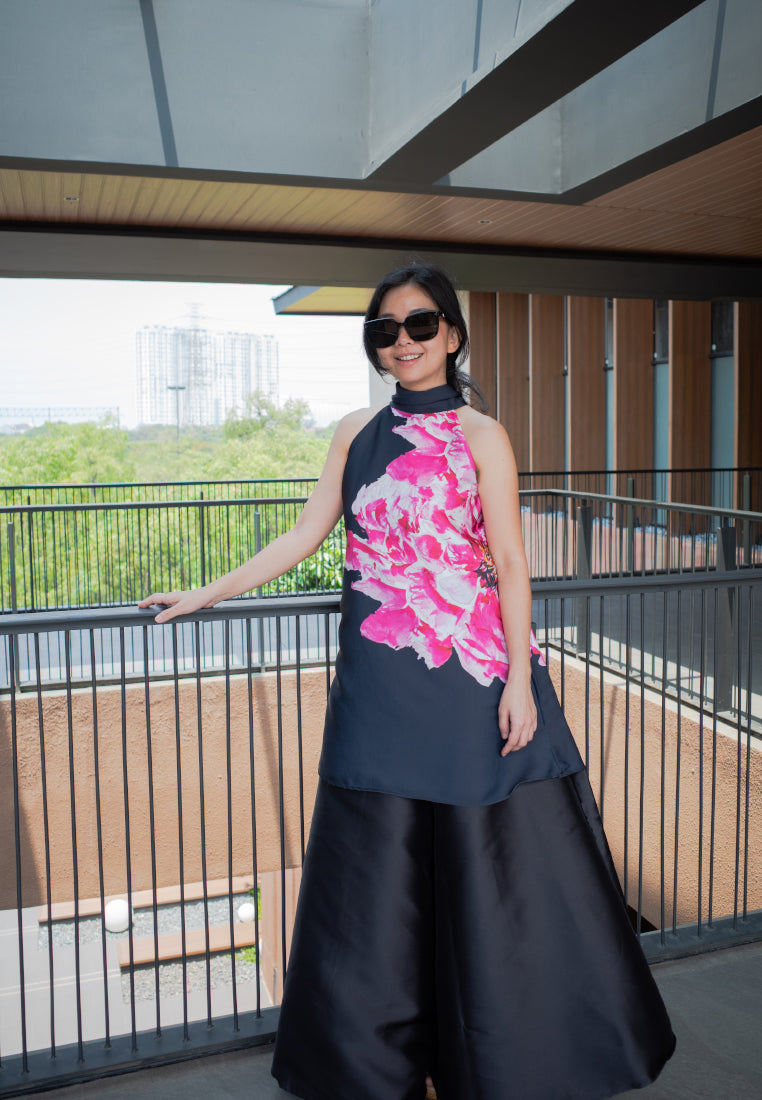BLACK Satin Maxi Circle Culottes