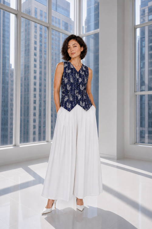 BUTTERFLY Navy Batik Vest Top
