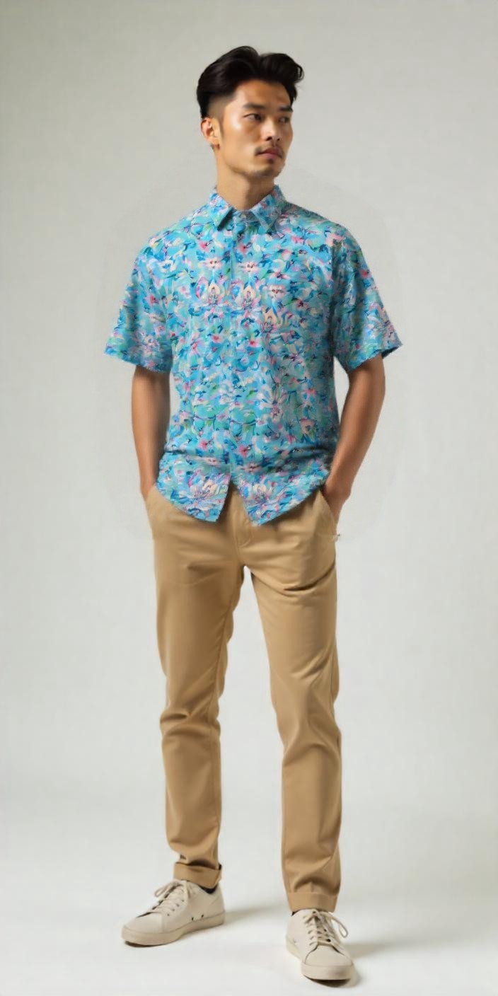 CHINESE FLORAL Man Shirt with Point Collar