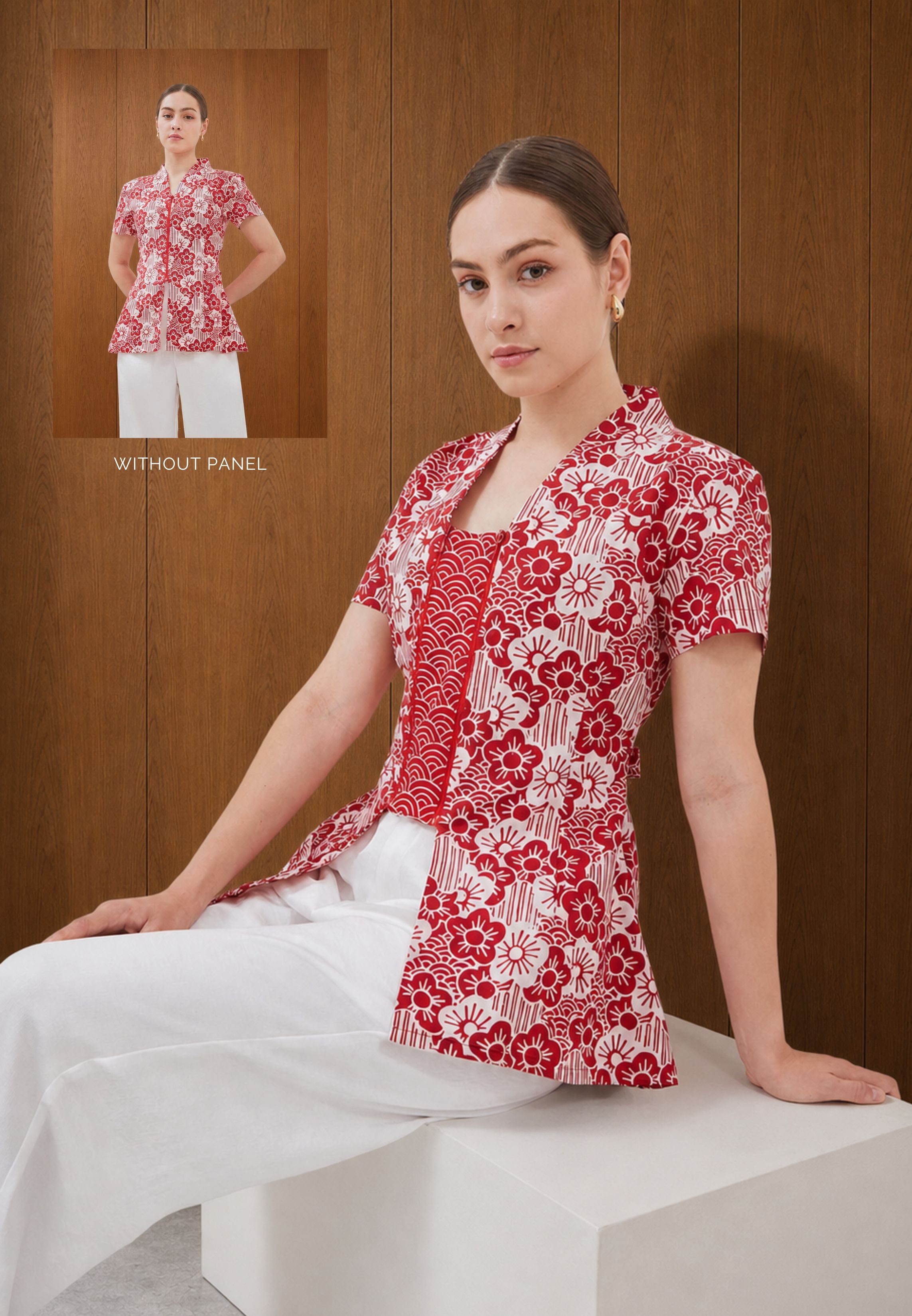 BANGKIT Red Batik Kebaya Peplum Top