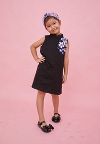 CHERRY BLOSSOM Embroidery Black Girl Dress