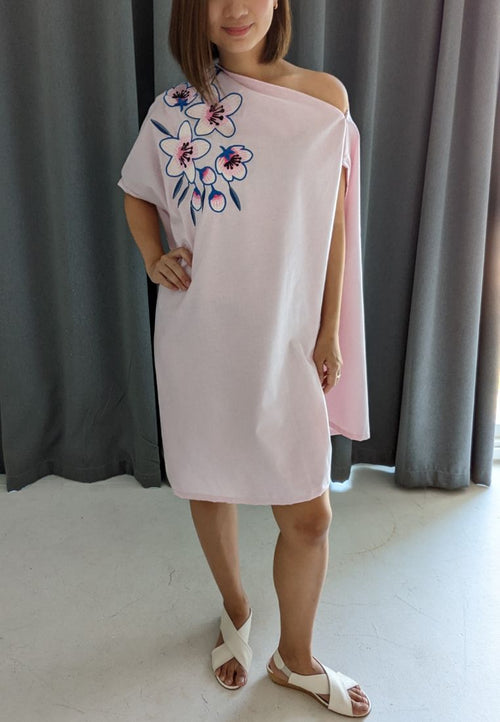 CHERRY BLOSSOM Embroidery Pink Toga Dress